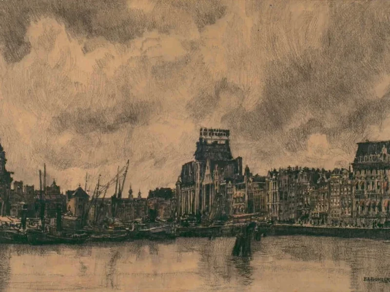 1866-Berend Adrianus Bongers - Amsterdam, vista del Damrak, sull'altra sponda del fiume